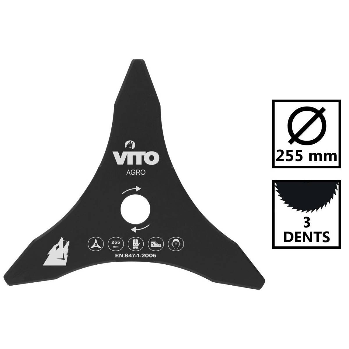 Vito - Lame de coupe pour Débroussailleuse 3 dents Diam 255mm Alesage 25.4 VITO - Imagen 2