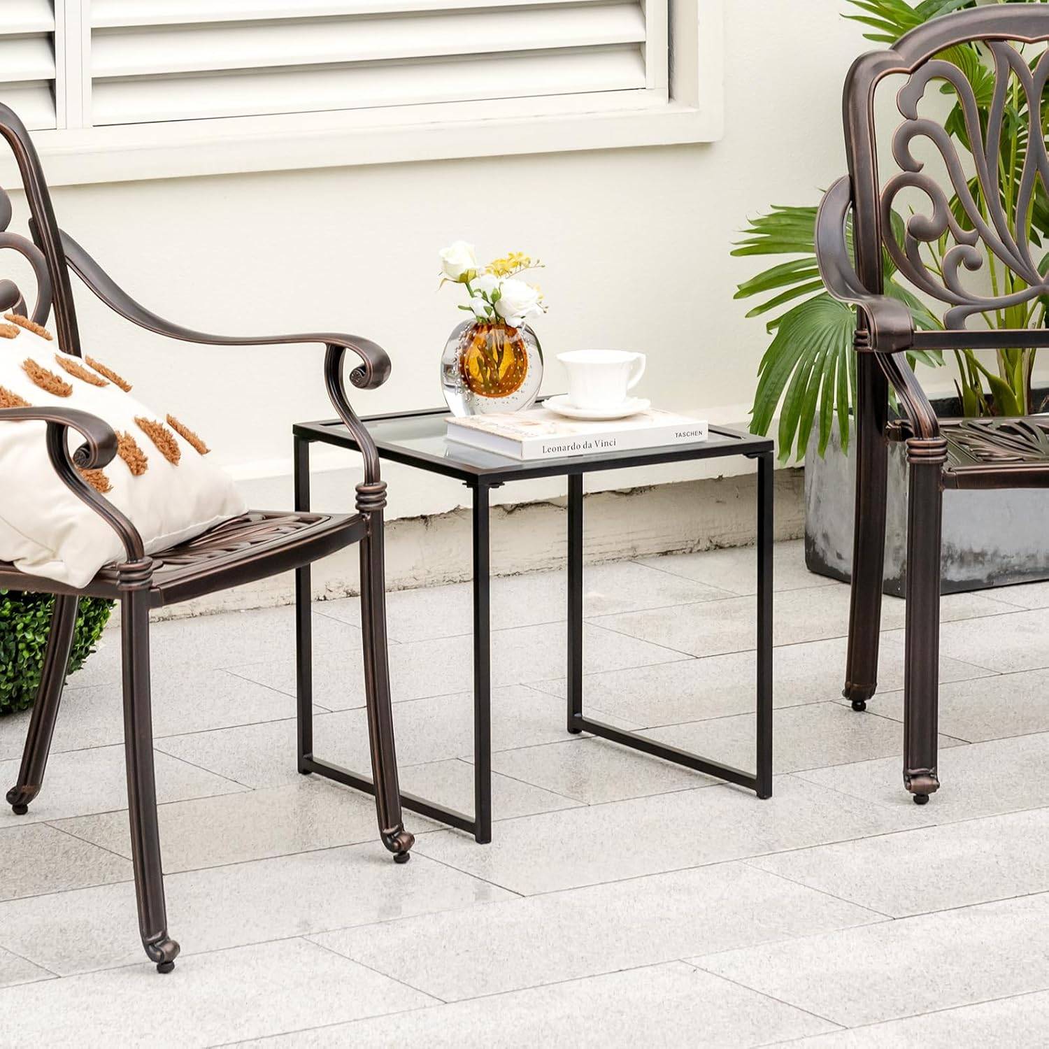 Costway - Table d'Appoint Carrée d'Extérieur en Verre Trempé, Charge 30 kg,43 x 43 x 45 cm, Noir - Image 6