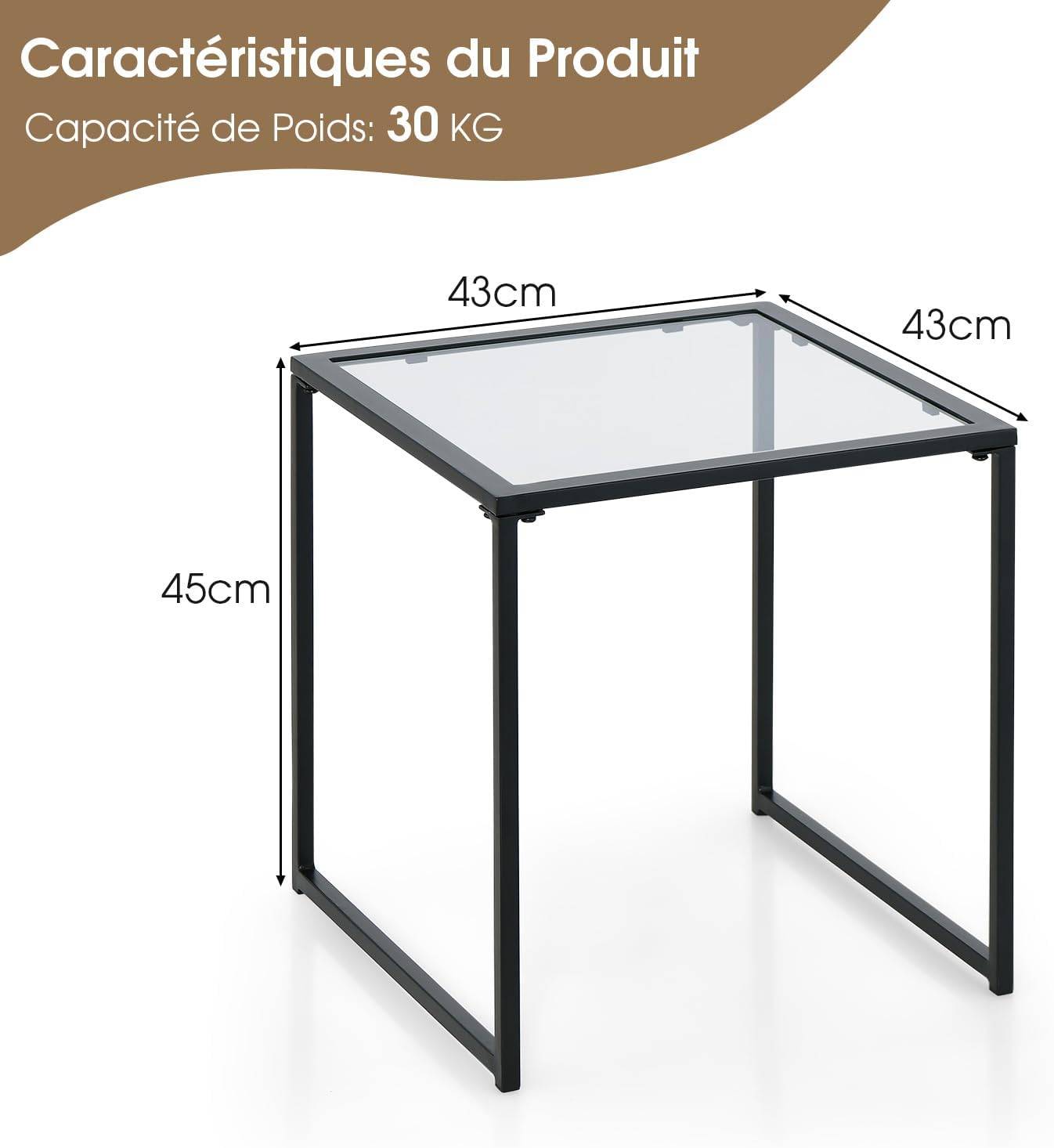 Costway - Table d'Appoint Carrée d'Extérieur en Verre Trempé, Charge 30 kg,43 x 43 x 45 cm, Noir - Image 4