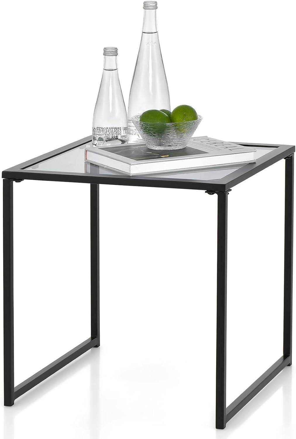Costway - Table d'Appoint Carrée d'Extérieur en Verre Trempé, Charge 30 kg,43 x 43 x 45 cm, Noir - Image 1