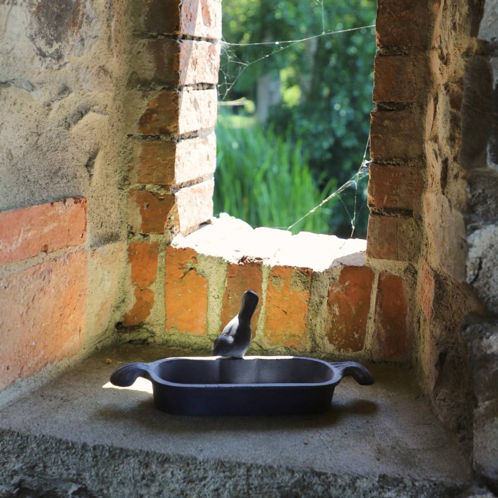 Mangeoire à oiseaux abreuvoir jardin fonte grise 26cm Chemin de campagne - Imagen 3