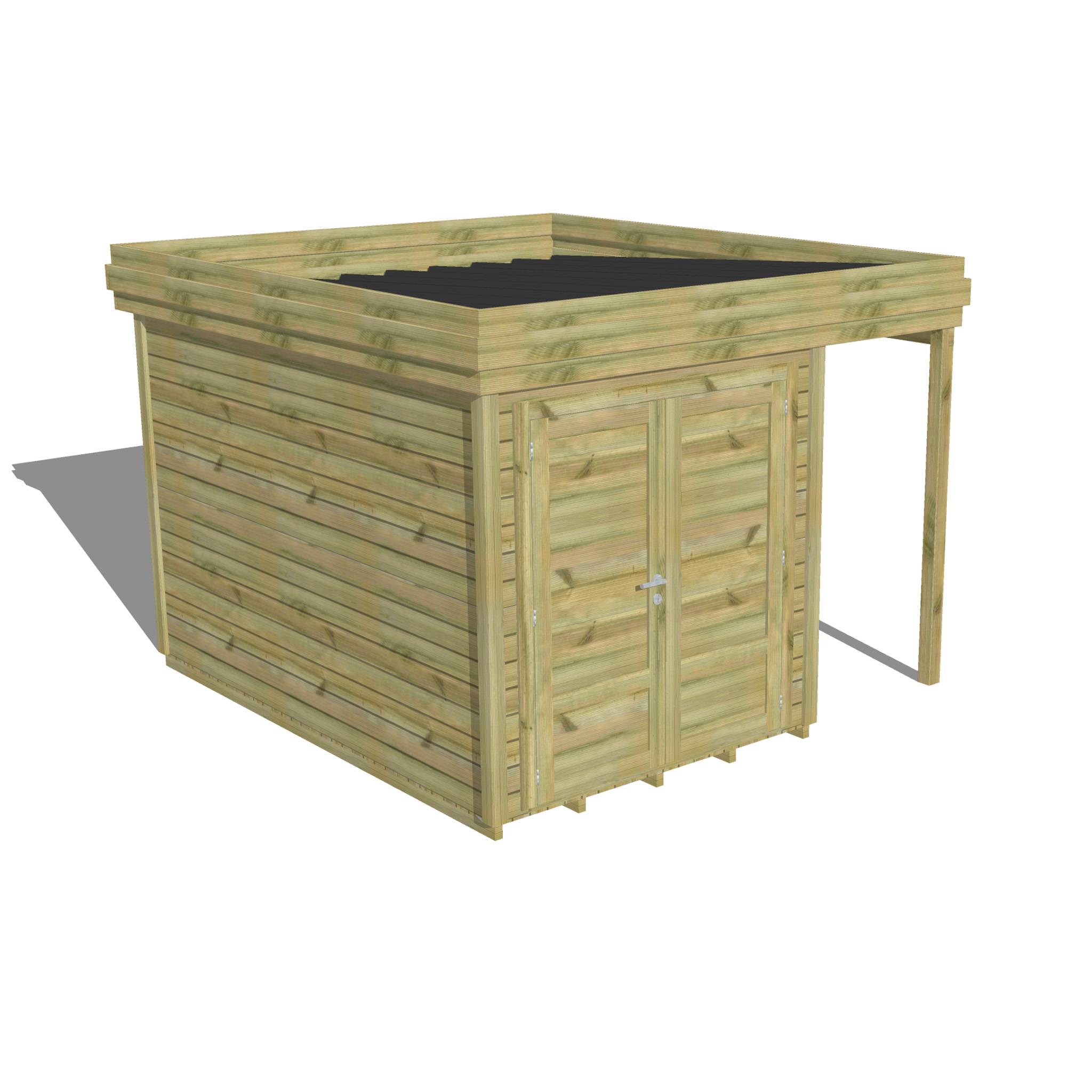 ABRI DE JARDIN bois  autoclave 27mm - 3,14x3,44m / 11m2 - Bac acier - Plancher bois - Image 1