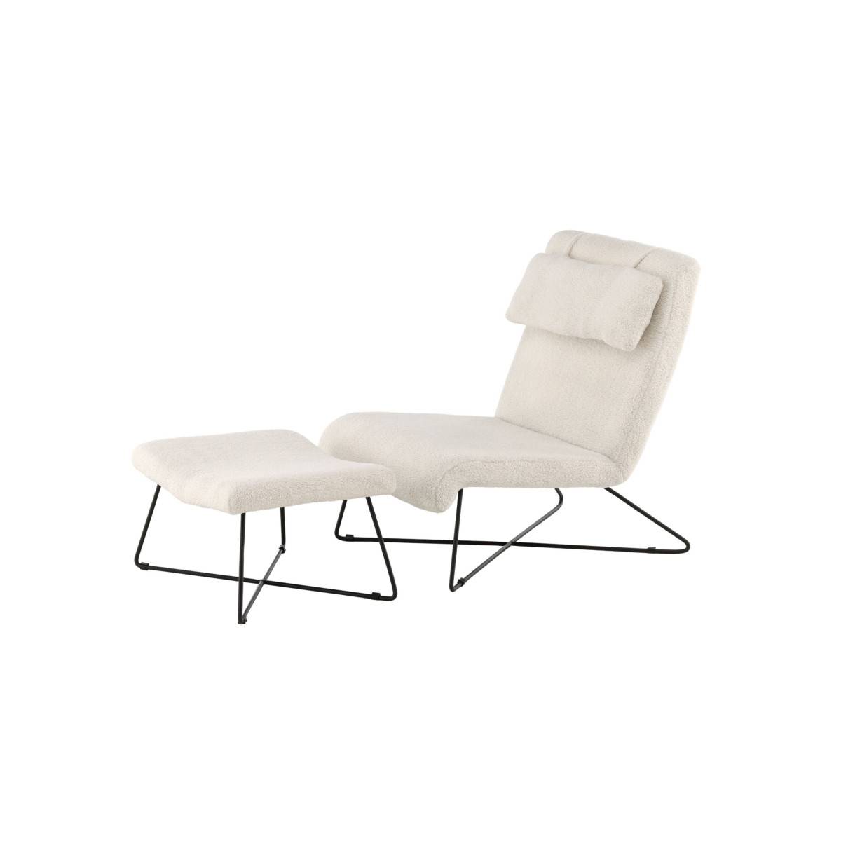 Paris Prix - Fauteuil & Pouf Design Bouclette "Laconia" 88cm Blanc - Image 3