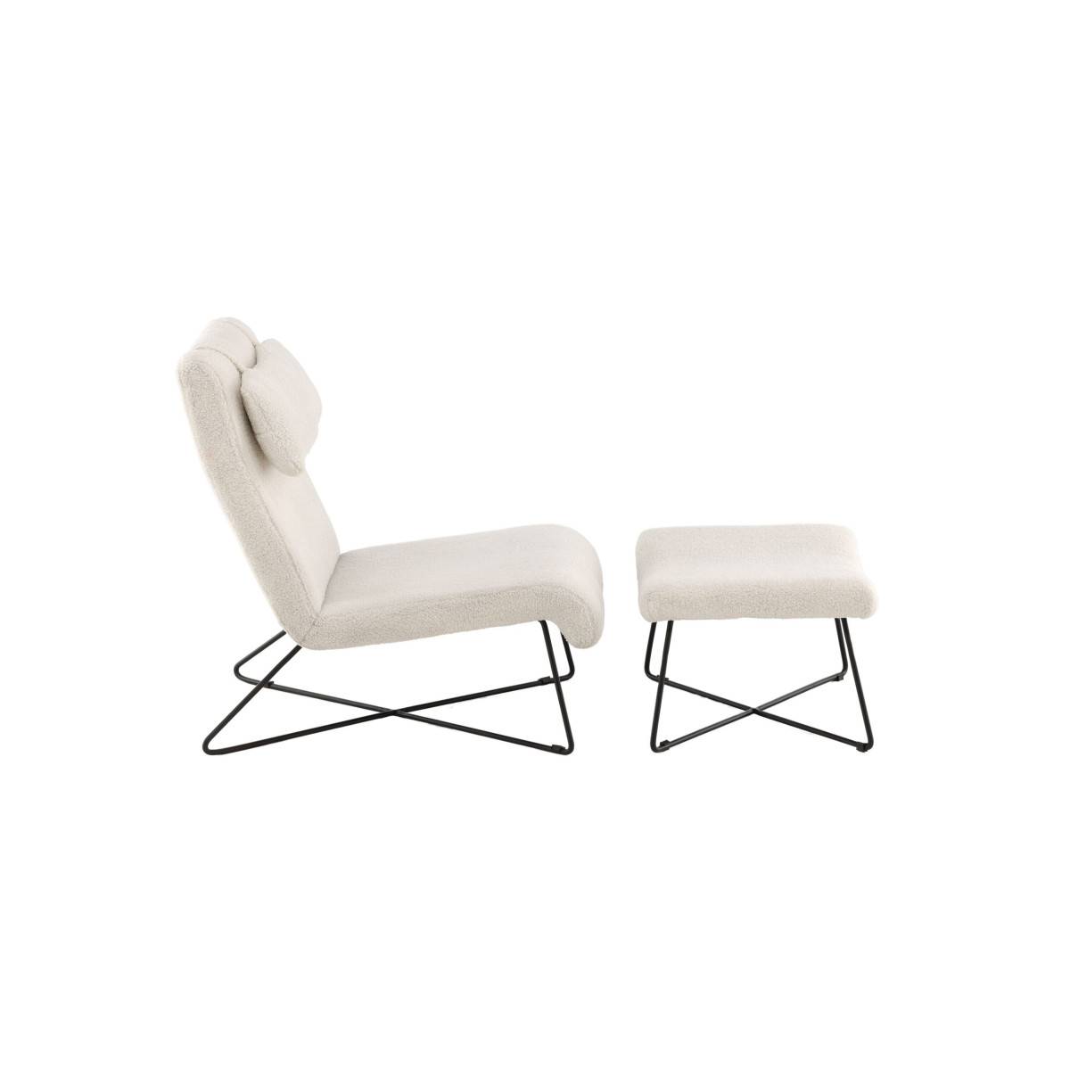 Paris Prix - Fauteuil & Pouf Design Bouclette "Laconia" 88cm Blanc - Image 2