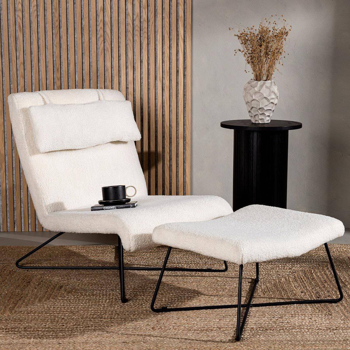 Paris Prix - Fauteuil & Pouf Design Bouclette "Laconia" 88cm Blanc - Image 7