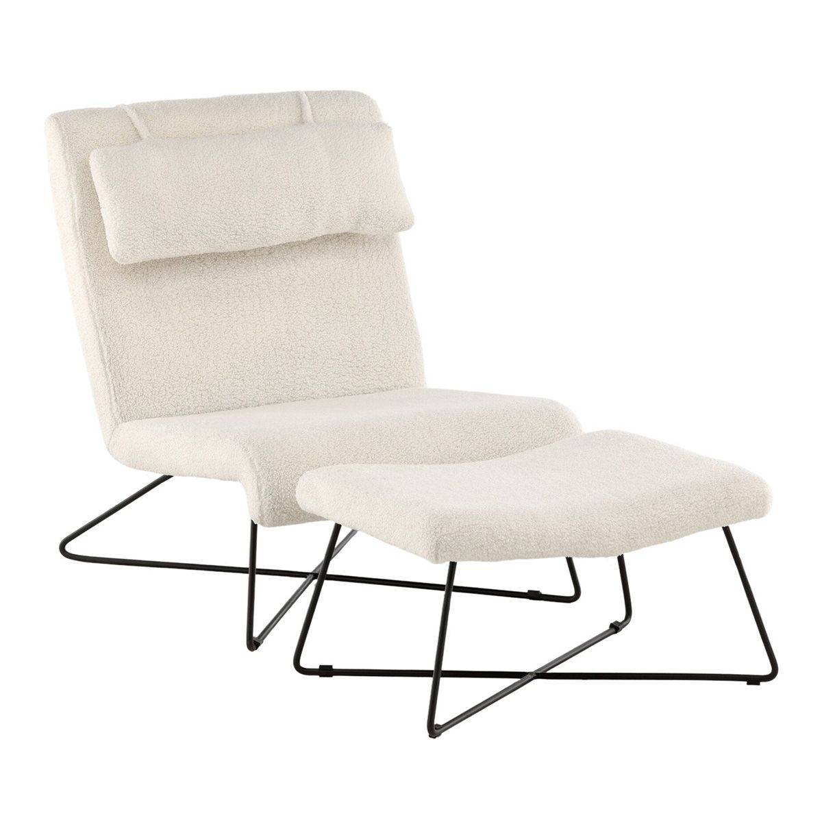 Paris Prix - Fauteuil & Pouf Design Bouclette "Laconia" 88cm Blanc - Image 1