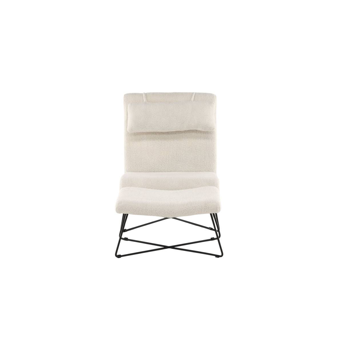 Paris Prix - Fauteuil & Pouf Design Bouclette "Laconia" 88cm Blanc - Image 4