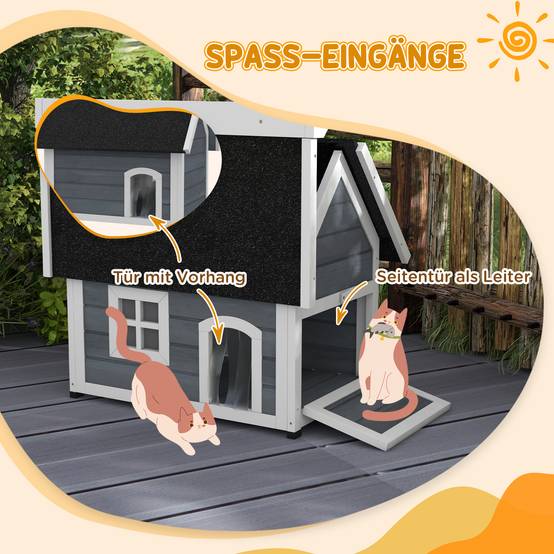 Sans Marque - Niche pour chat, résistante aux intempéries, avec fenêtre, 77 x 57,5 x 68 cm (hors toit en asphalte), gris/blanc/noir - Image 6