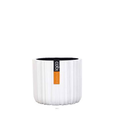 Artificielles - Pot polyester eggpot stries H 12,5 cm, Ø 14 cm, Blanc - Imagen 1