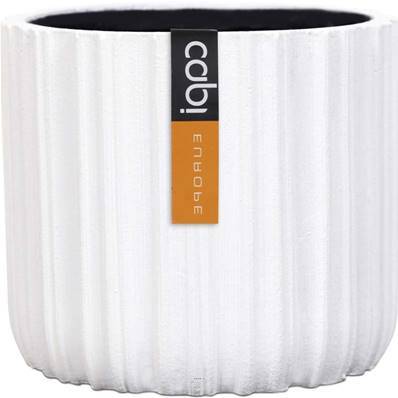 Artificielles - Pot polyester eggpot stries H 12,5 cm, Ø 14 cm, Blanc - Imagen 2