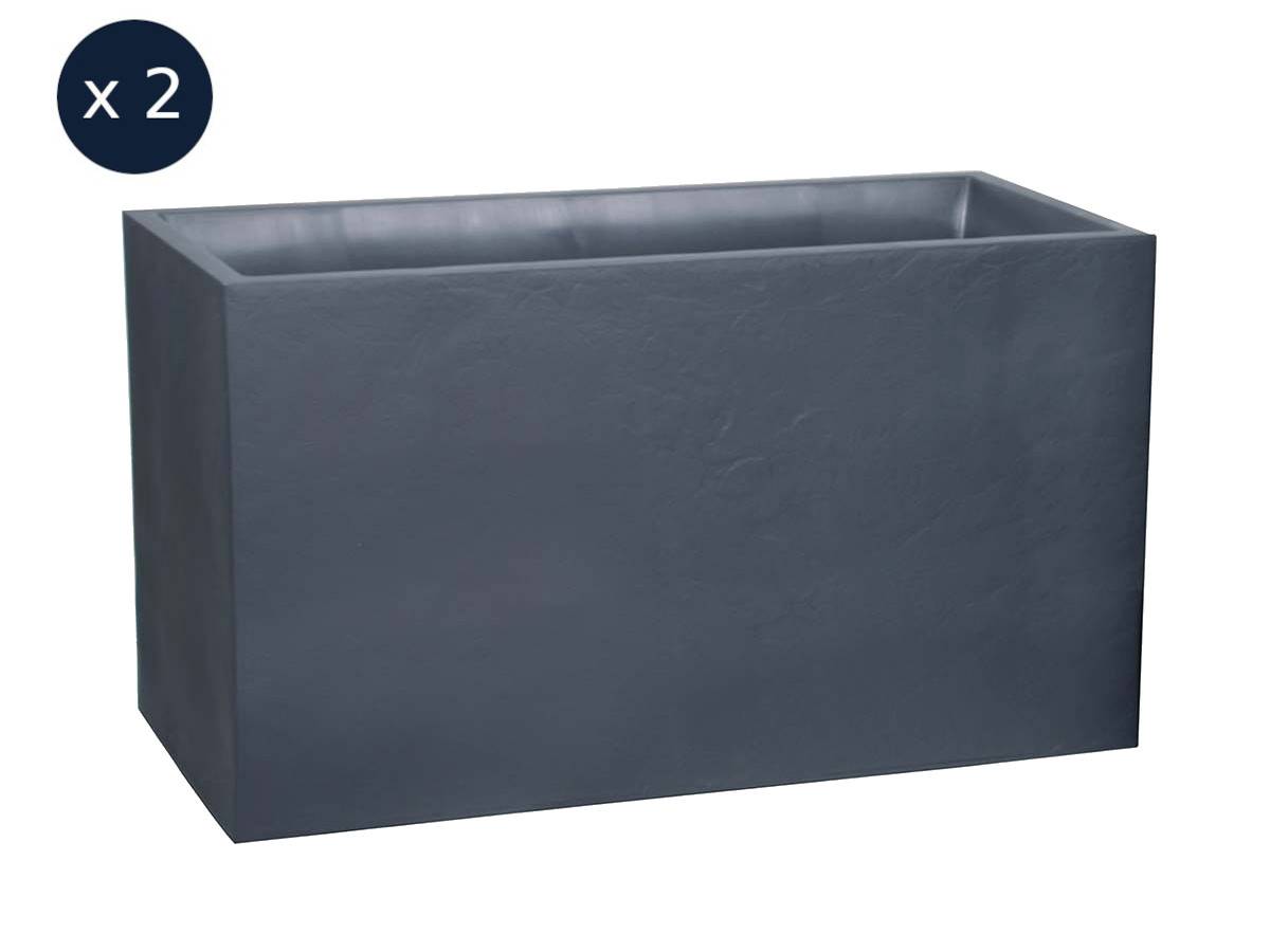 Eda - Lot de 2 Jardinières Muret Volcania effet pierre - 99,5 x 39,5 x 60 cm - 116 L - Gris anthracite - Eda - Imagen 1