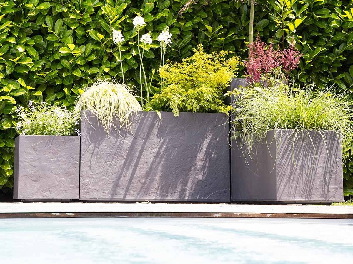 Eda - Lot de 2 Jardinières Muret Volcania effet pierre - 99,5 x 39,5 x 60 cm - 116 L - Gris anthracite - Eda - Imagen 4