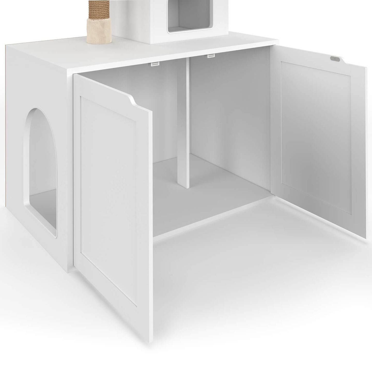 IDMARKET - Maison de toilette pour chat avec arbre à chat, cache-litière 2 portes, niche et plateforme en bois blanc - Image 6