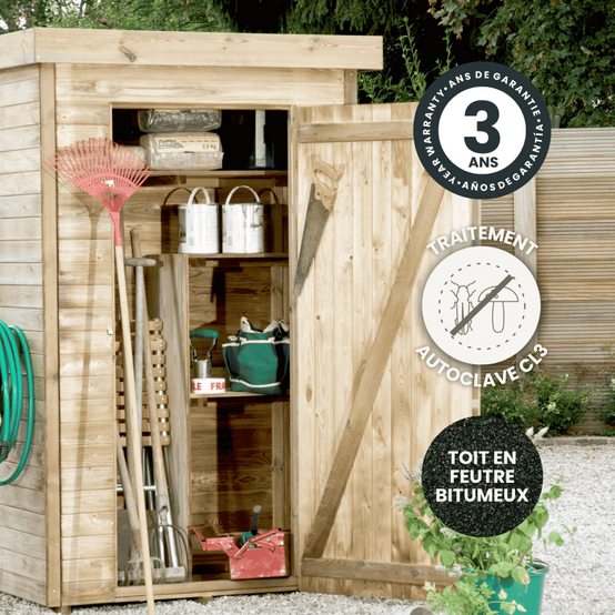 Armoire de jardin en bois traité à toit plat avec plancher Théo - Image 4