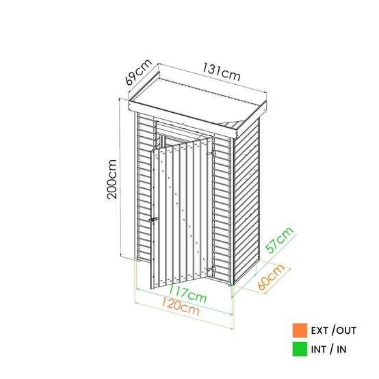 Armoire de jardin en bois traité à toit plat avec plancher Théo - Image 5