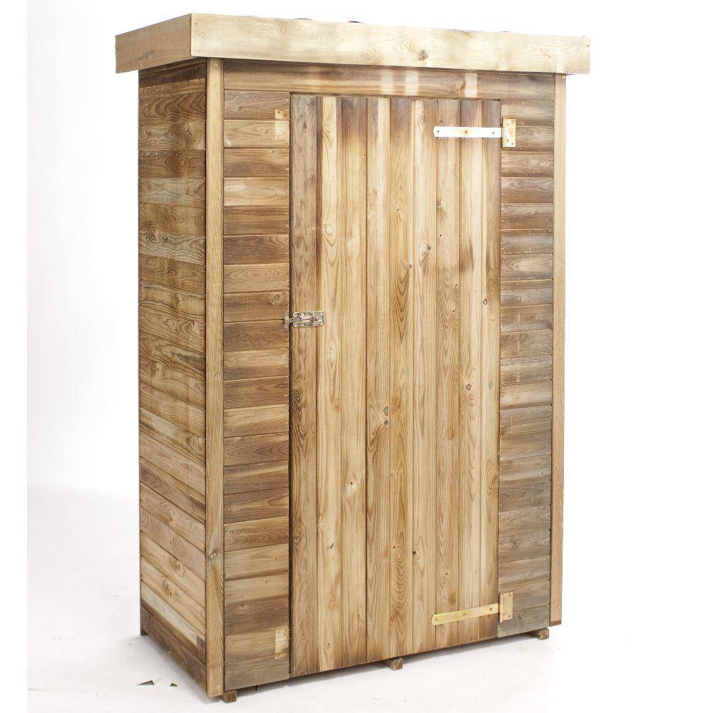 Armoire de jardin en bois traité à toit plat avec plancher Théo - Image 1