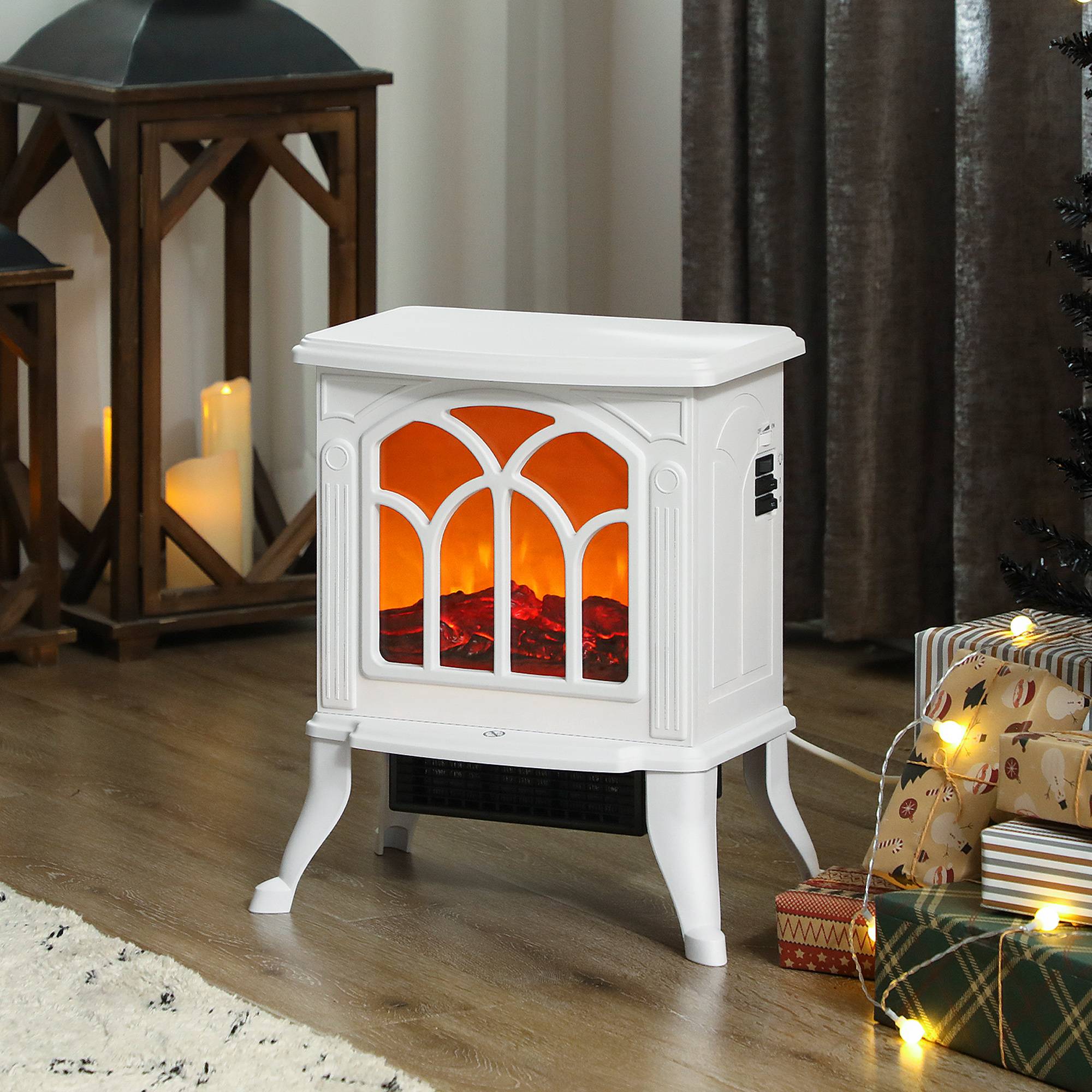 Cheminée électrique sur pied 750/1500 W, fausse cheminée décorative avec effet flamme LED, 37,3 x 23,1 x 44 cm, blanc - Image 4
