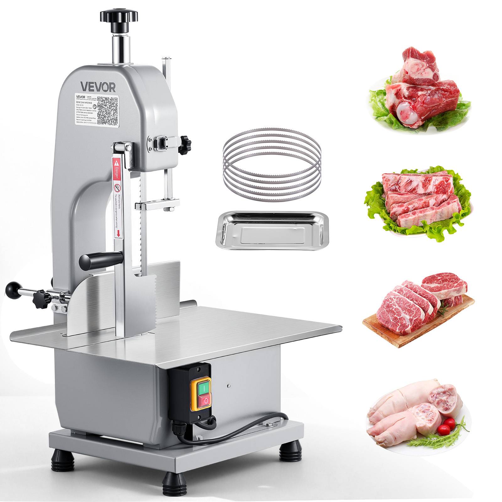 VEVOR Scie à os électrique 650W, table 415x483mm, coupe max 110mm, pour viande/ os congelés. - Image 1