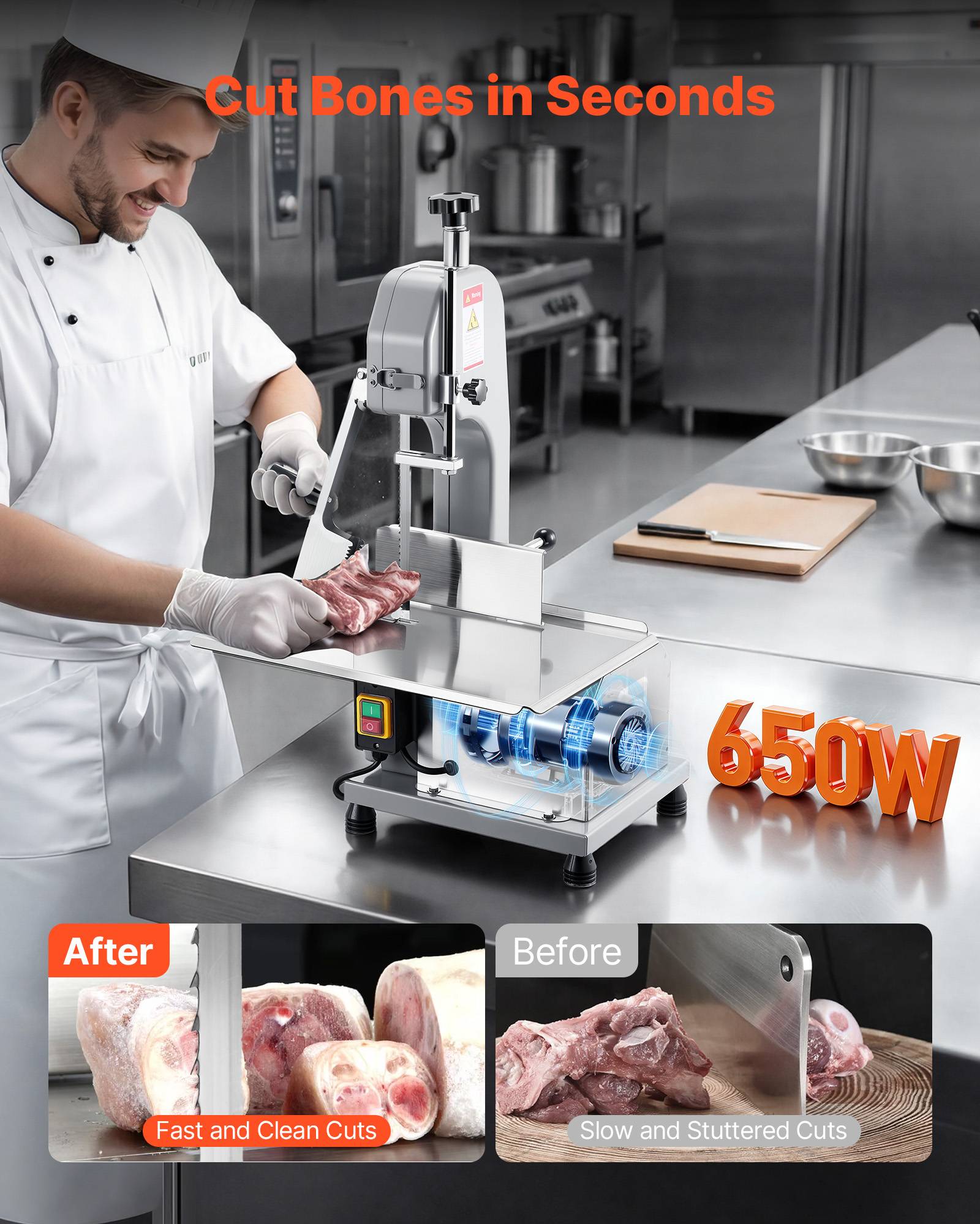 VEVOR Scie à os électrique 650W, table 415x483mm, coupe max 110mm, pour viande/ os congelés. - Image 2