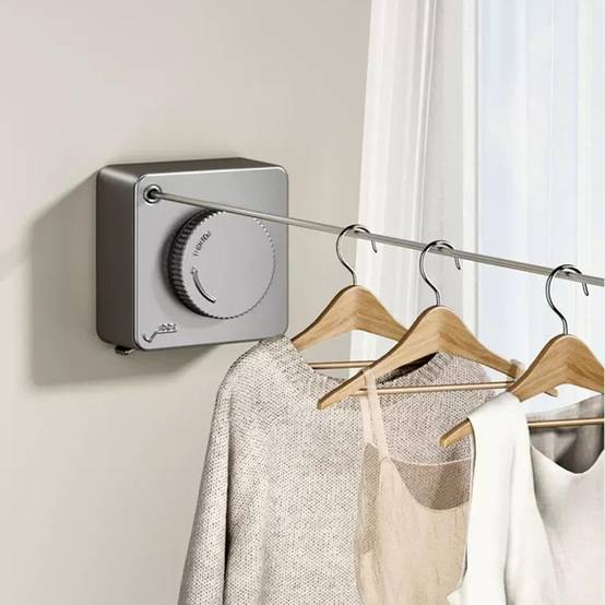 Corde à linge rétractable, corde à linge intérieure et extérieure, murale (gris)-Lytech - Image 3