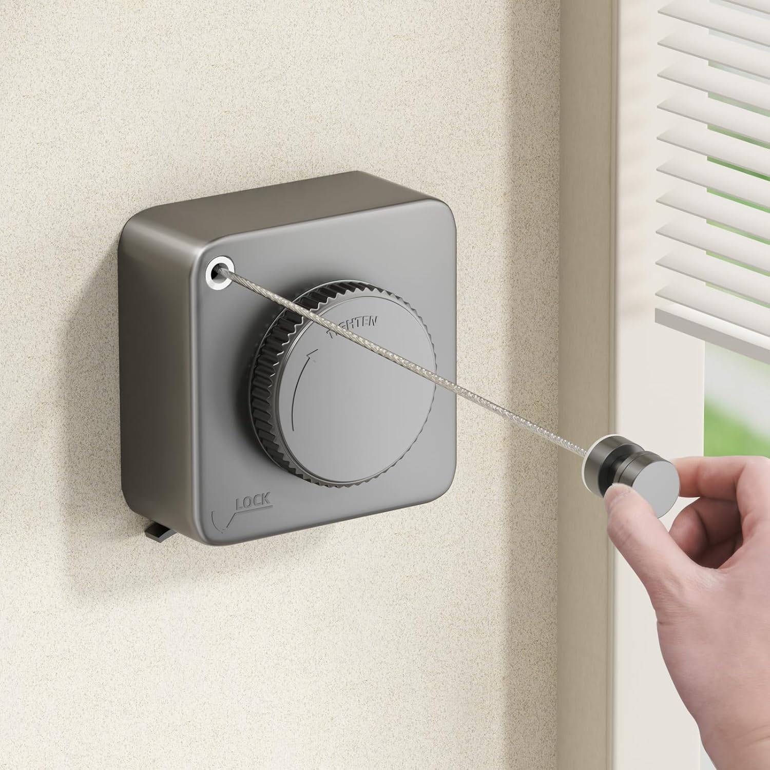 Corde à linge rétractable, corde à linge intérieure et extérieure, murale (gris)-Lytech - Image 7