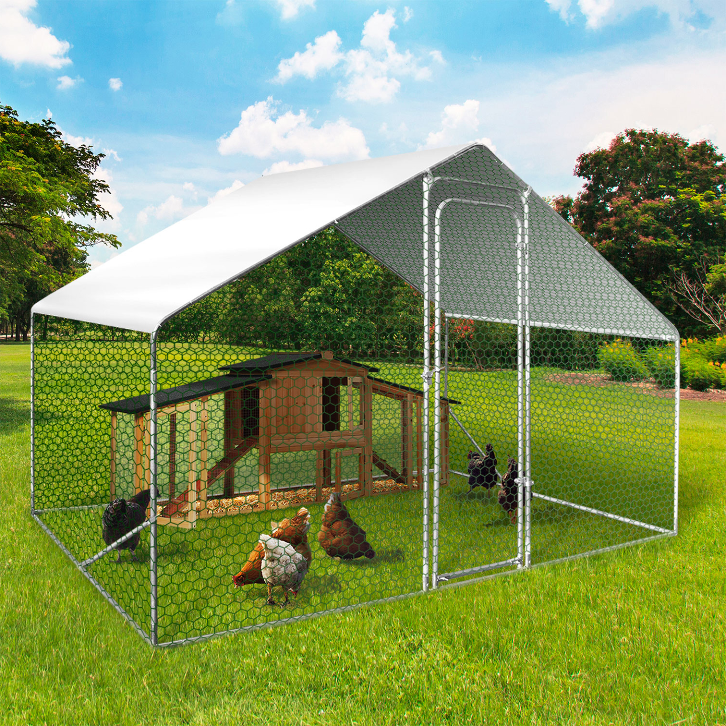Enclos poulailler 6 m² – 3×2×2 m, acier galvanisé, bâche waterproof – IDMARKET - Image 1