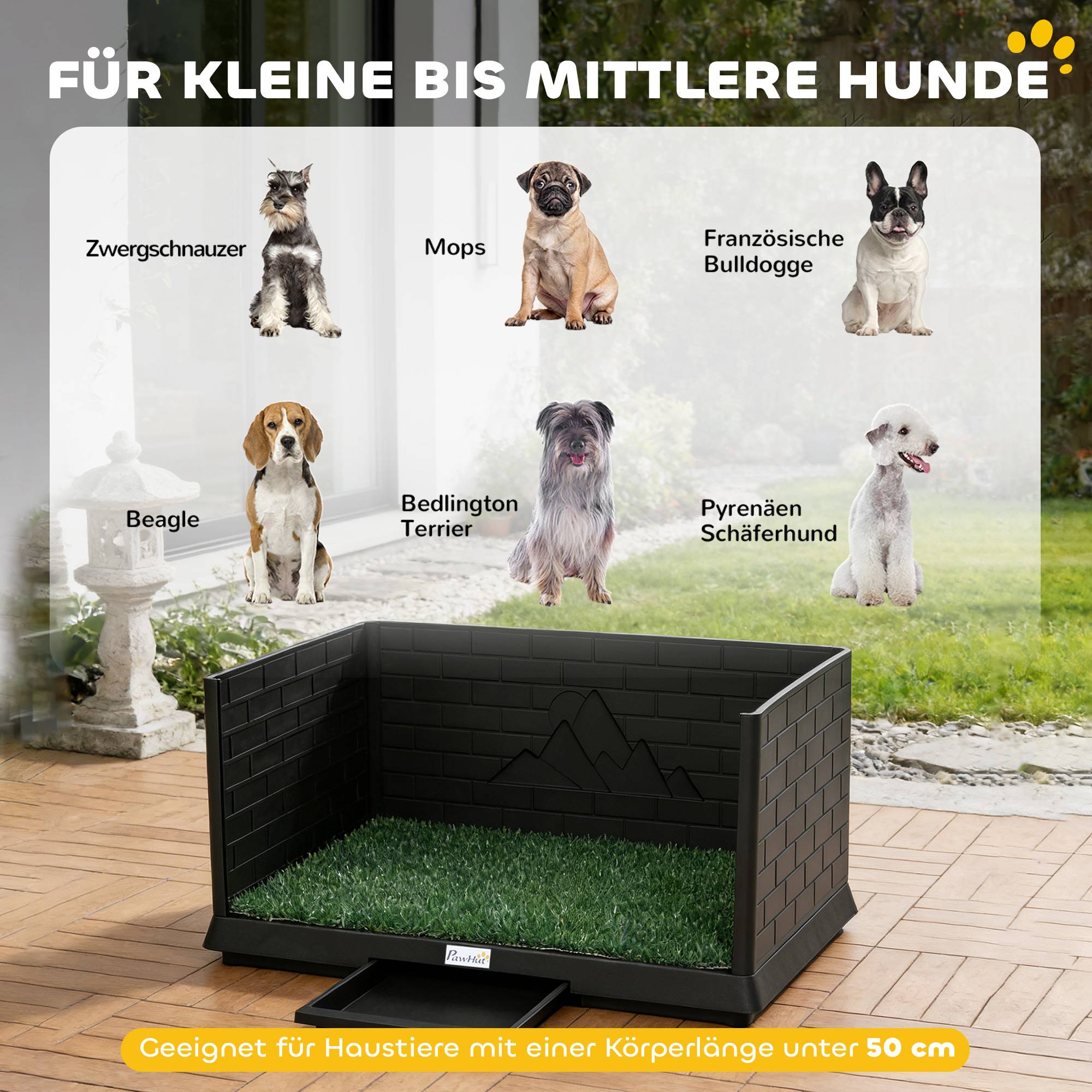 ComfortXL - Toilette pour chien PE 75 x 51 cm noire intérieur balcon avec gazon drainage et bac coulissant anti-éclaboussures - Image 8