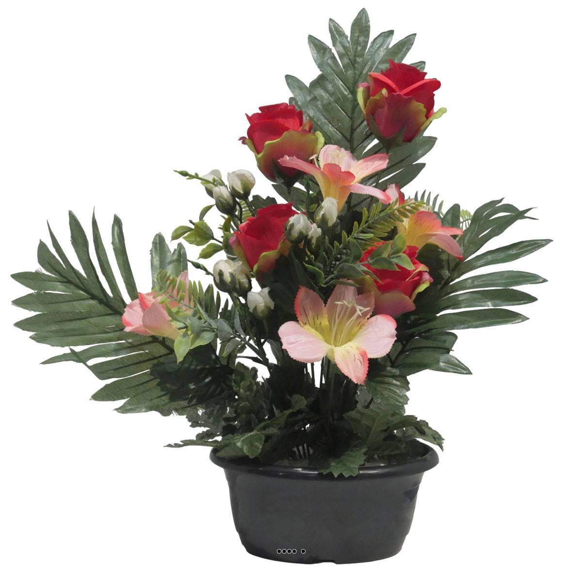 Artificielles - Jardinière fleurs artificielles Rose, Alstromeria et mini fleurs Rouge pour la Toussaint - couleur: Rouge - Imagen 1