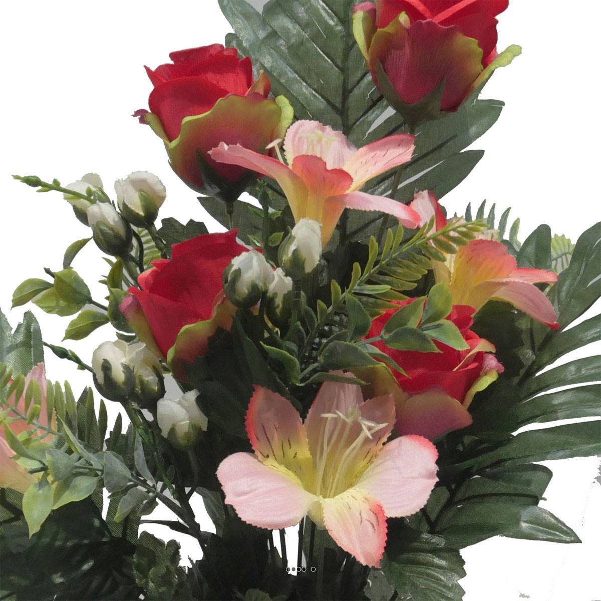 Artificielles - Jardinière fleurs artificielles Rose, Alstromeria et mini fleurs Rouge pour la Toussaint - couleur: Rouge - Imagen 3