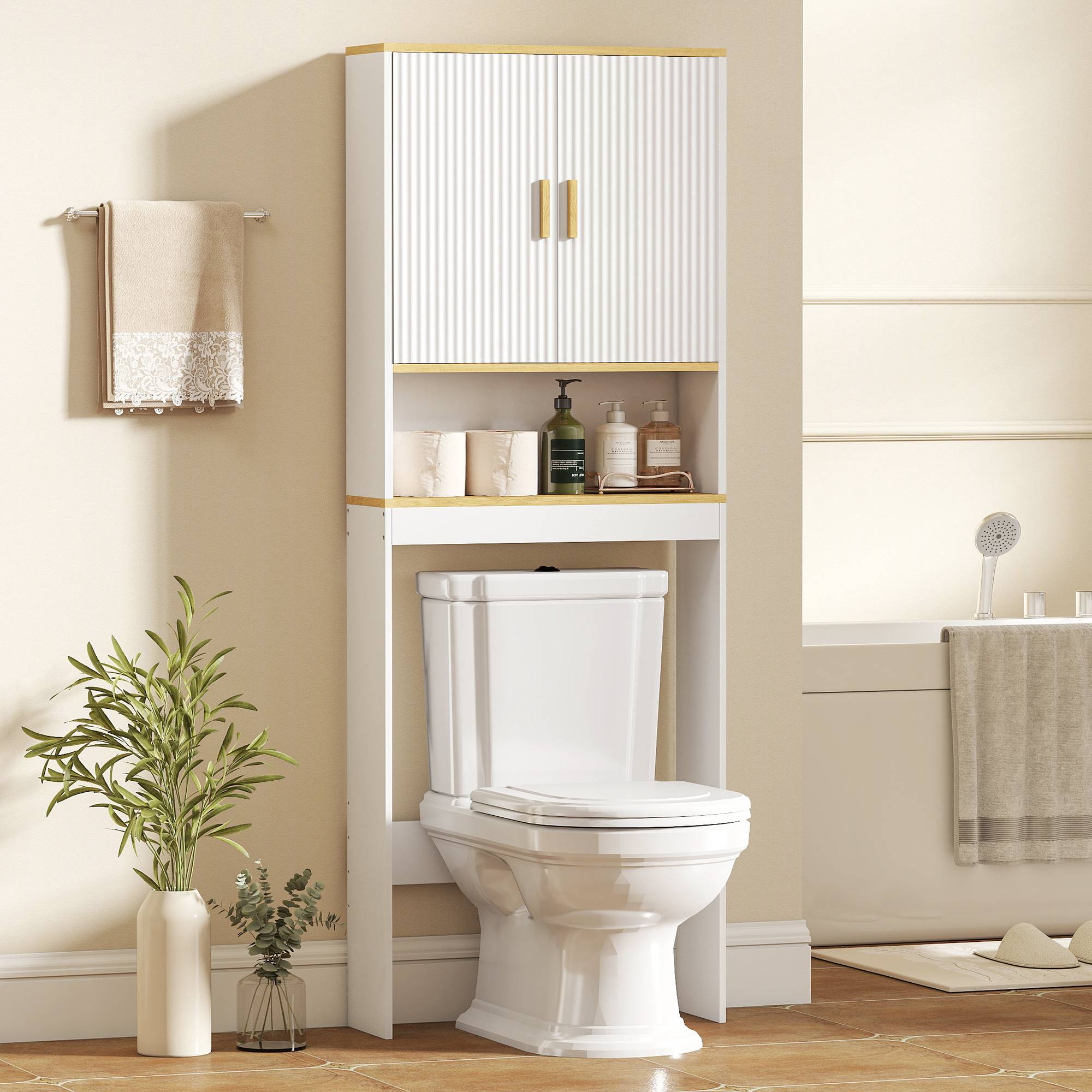 Sans Marque - Meuble WC rangement dessus toilettes 3 niveaux étagère toilettes étagères réglables 64x20x170,5cm blanc - Image 4