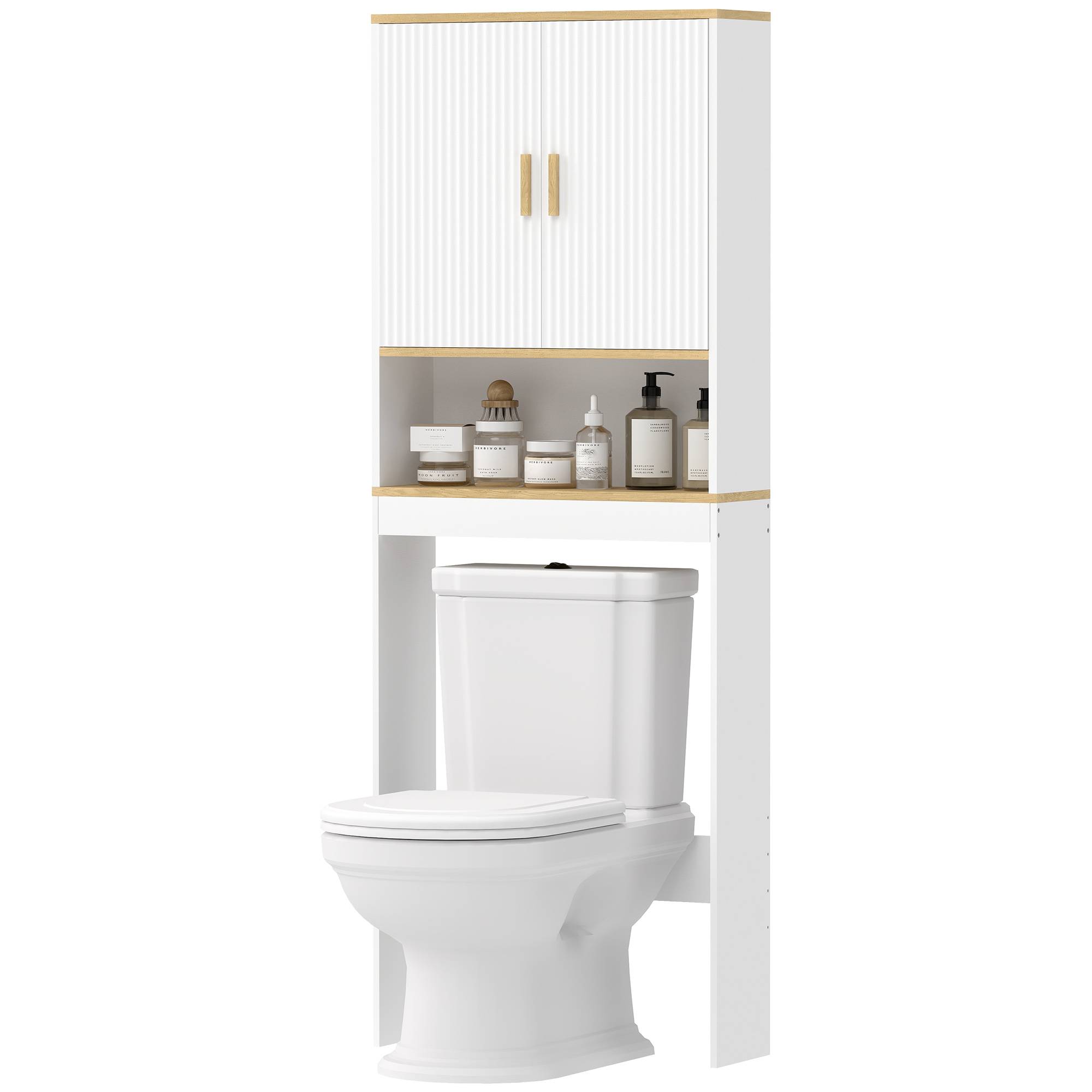 Sans Marque - Meuble WC rangement dessus toilettes 3 niveaux étagère toilettes étagères réglables 64x20x170,5cm blanc - Image 2