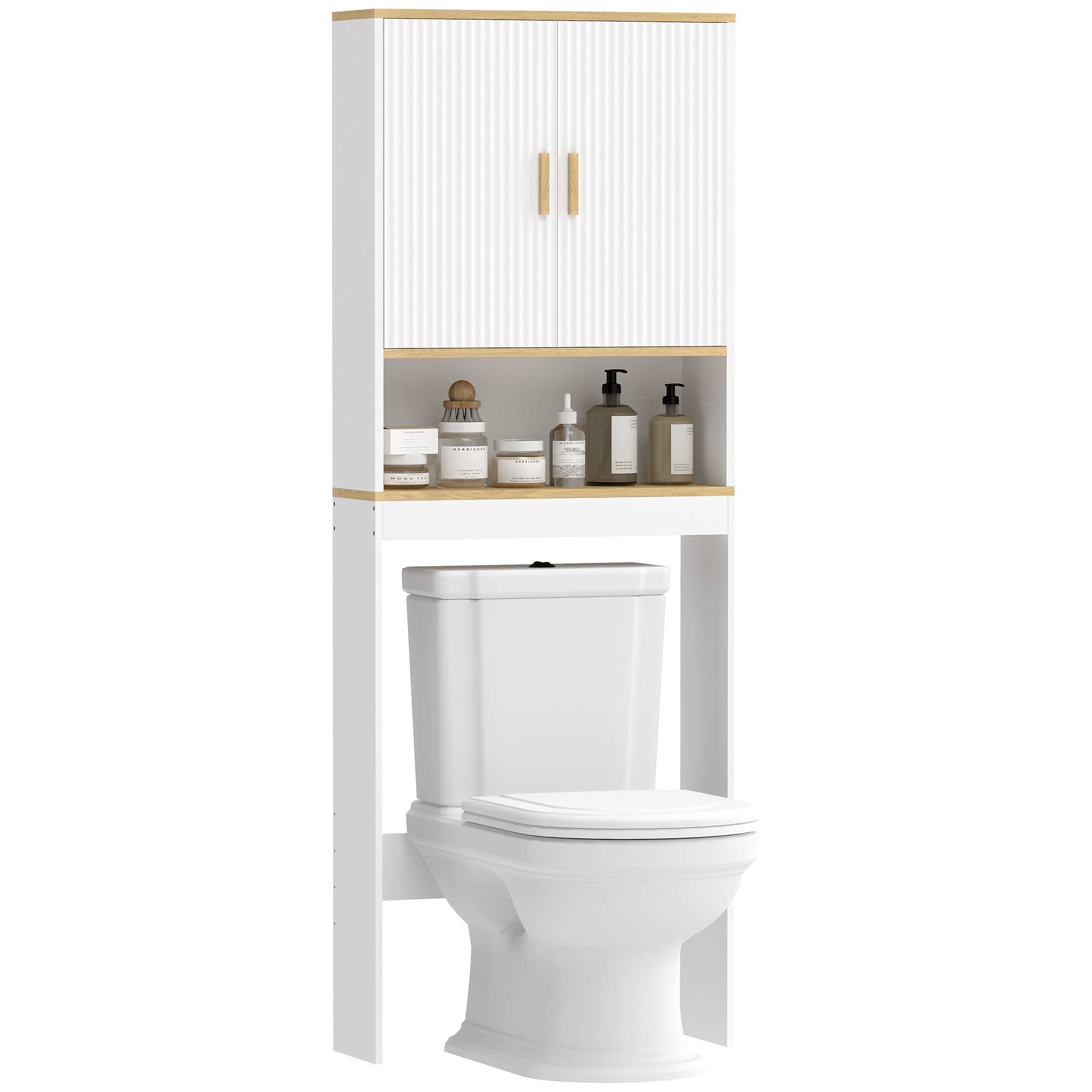 Sans Marque - Meuble WC rangement dessus toilettes 3 niveaux étagère toilettes étagères réglables 64x20x170,5cm blanc