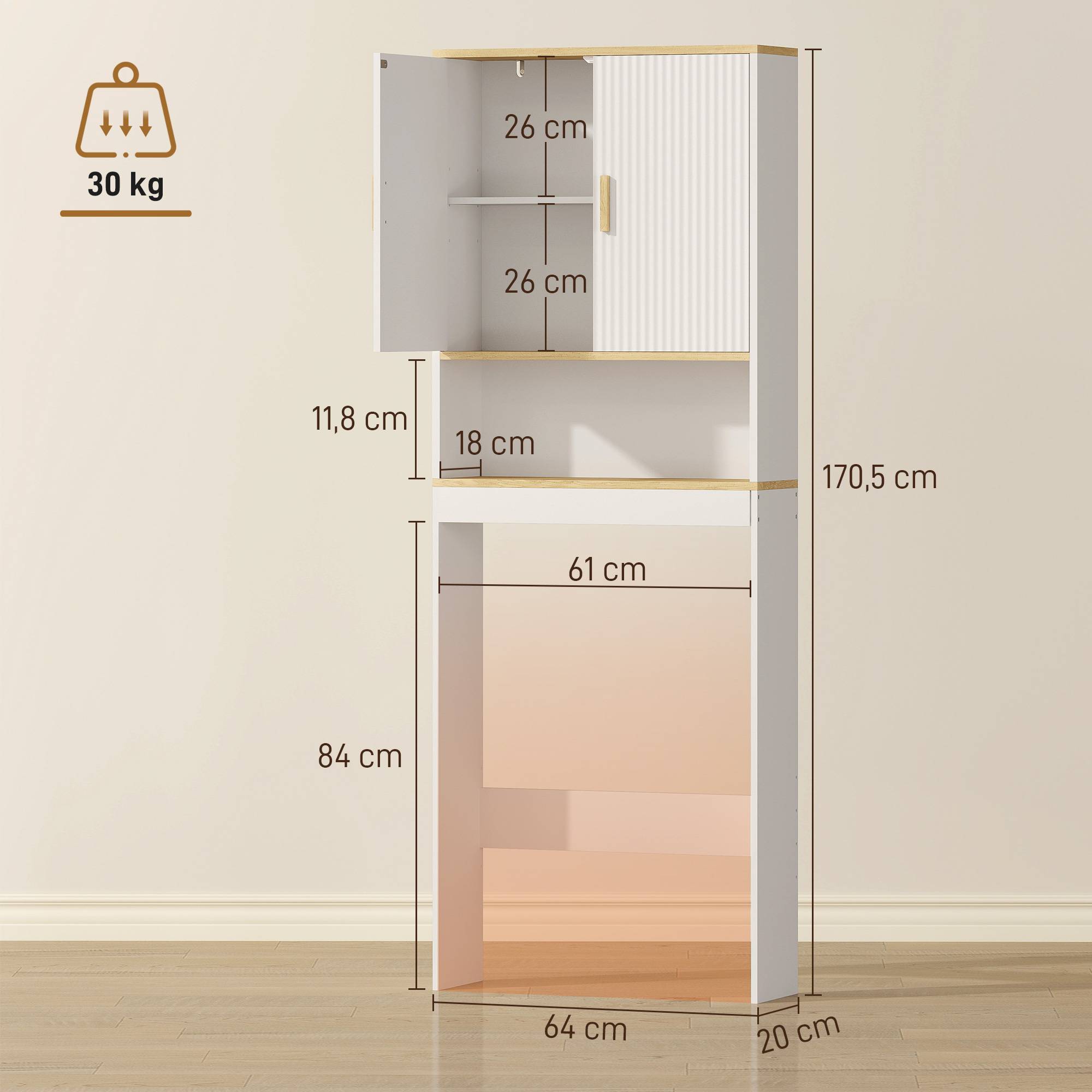 Sans Marque - Meuble WC rangement dessus toilettes 3 niveaux étagère toilettes étagères réglables 64x20x170,5cm blanc - Image 5