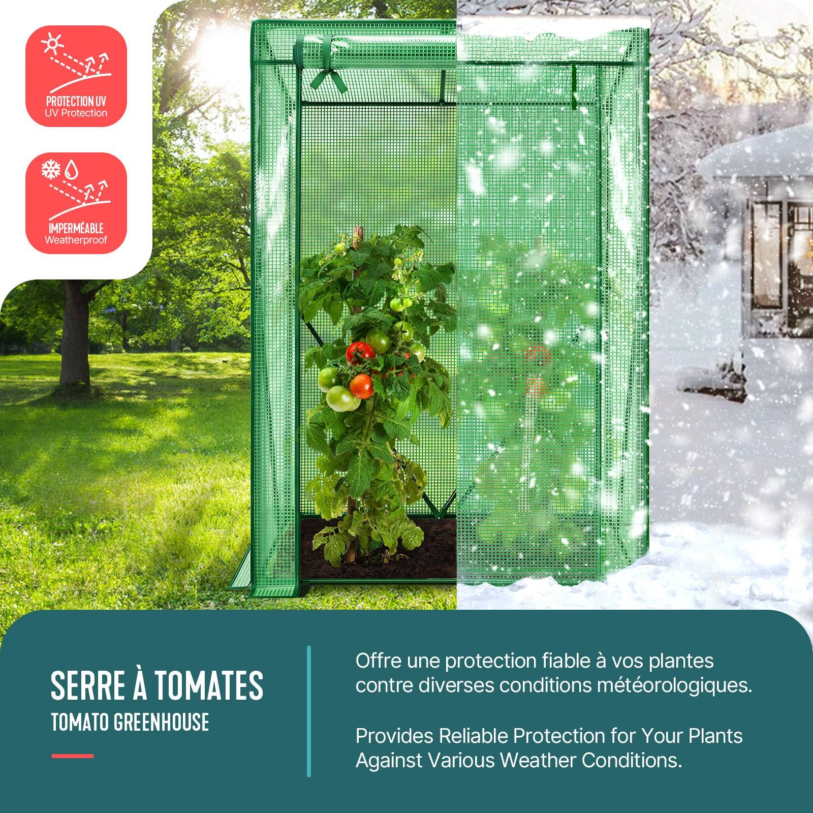 Serre de jardin Serre tomates avec grande porte enroulable bache PE renforcee 135g/m2 100x50x150cm Vert - Image 2
