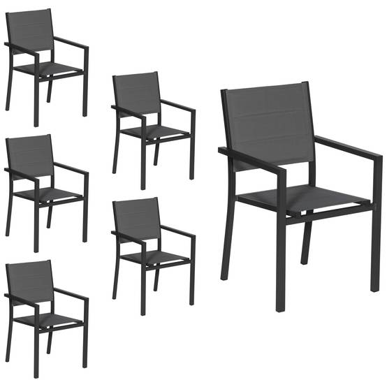 Lot de 6 chaises rembourrées en aluminium anthracite - textilène gris - HAPPY GARDEN - Image 1