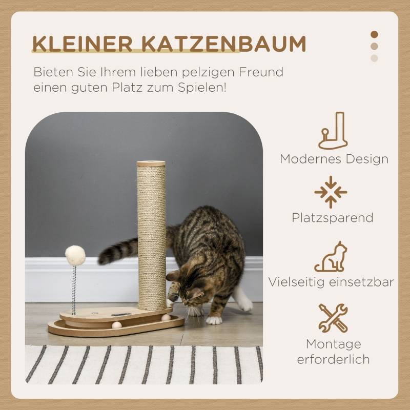 Petit Arbre à Chat en Jute pour Chaton avec Circuit à Balles et Jouets 40 cm Chêne - ComfortXL Outdoor Living - Image 4