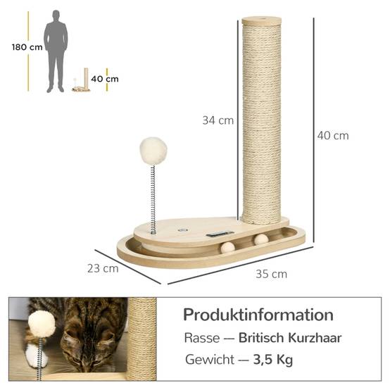 Petit Arbre à Chat en Jute pour Chaton avec Circuit à Balles et Jouets 40 cm Chêne - ComfortXL Outdoor Living - Image 3