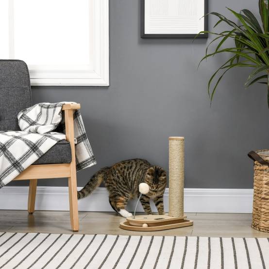 Petit Arbre à Chat en Jute pour Chaton avec Circuit à Balles et Jouets 40 cm Chêne - ComfortXL Outdoor Living - Image 1