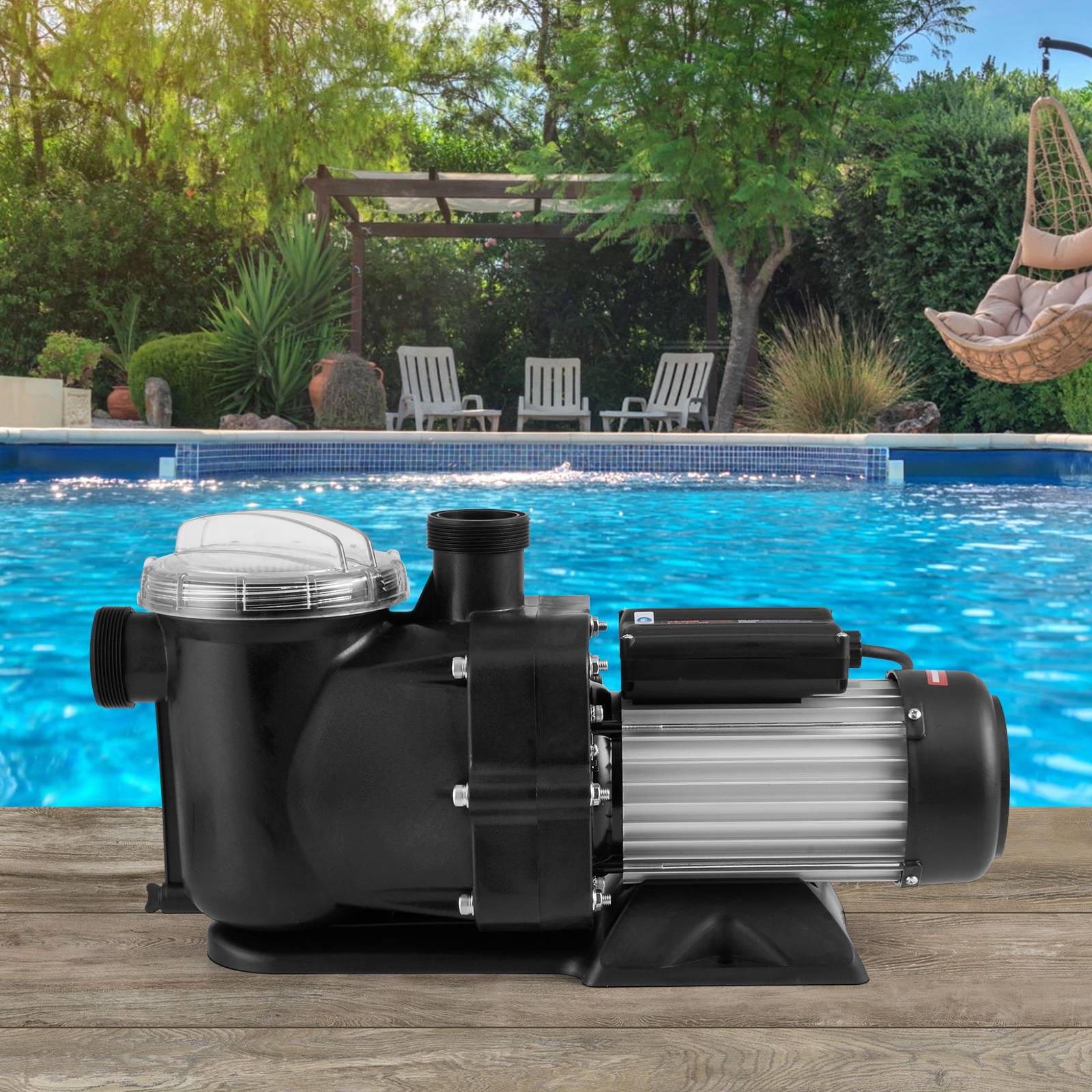 VEVOR Pompe piscine hors sol 1200W vitesse unique 100 GPM, tête max 15 m, panier filtrant. - Image 8