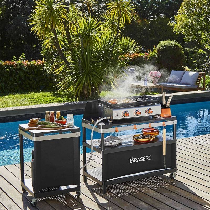 Brasero - Plancha Silvia II Inox 3 feux Brasero - BRASERO - Plaque en fonte 67 x 34 cm - 3 brûleurs - Jusqu'à 10 convives - 7,5 kW - Imagen 4