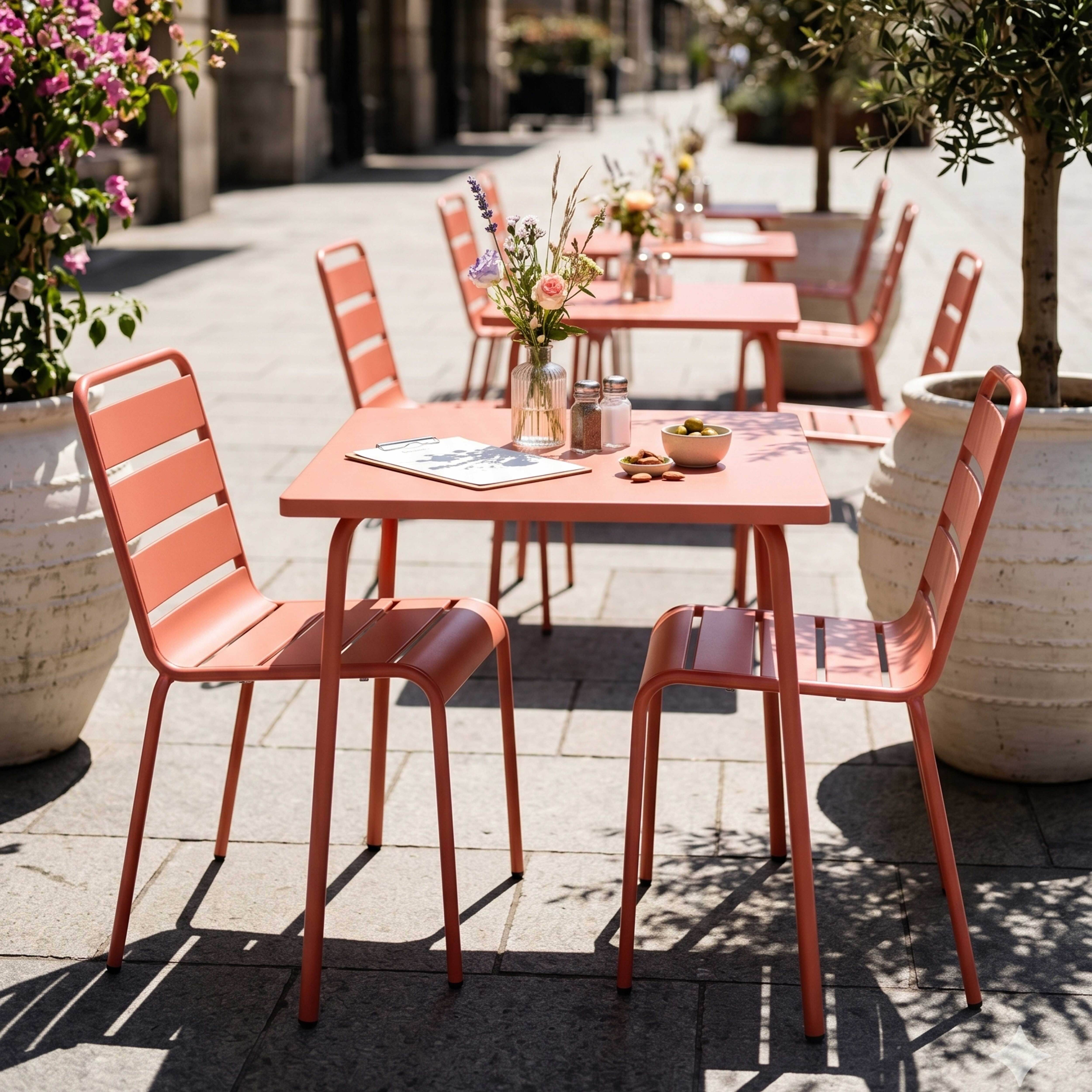 Oviala - Ensemble table de jardin carrée et 2 chaises acier argile Palavas - Oviala - Imagen 6