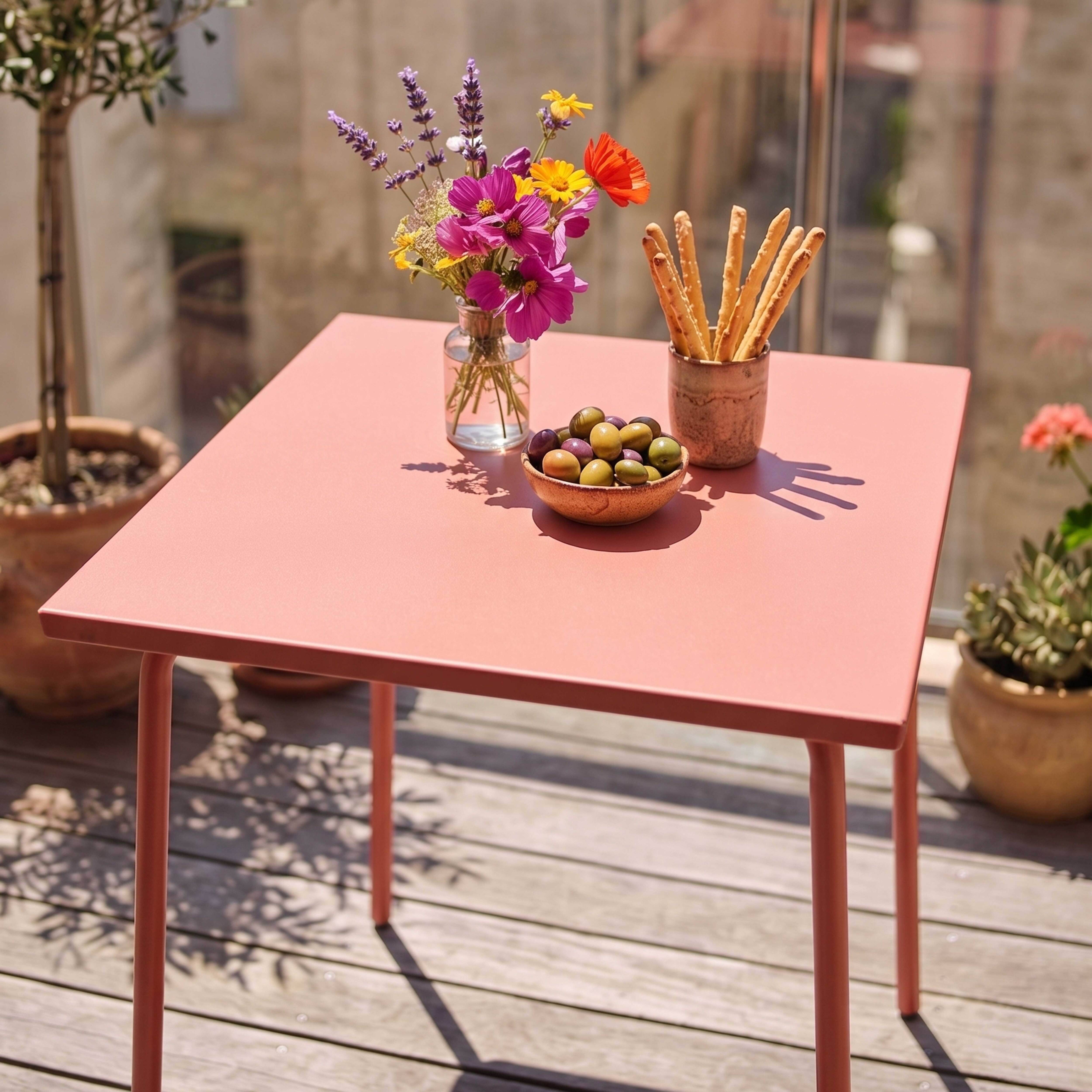 Oviala - Ensemble table de jardin carrée et 2 chaises acier argile Palavas - Oviala - Imagen 3