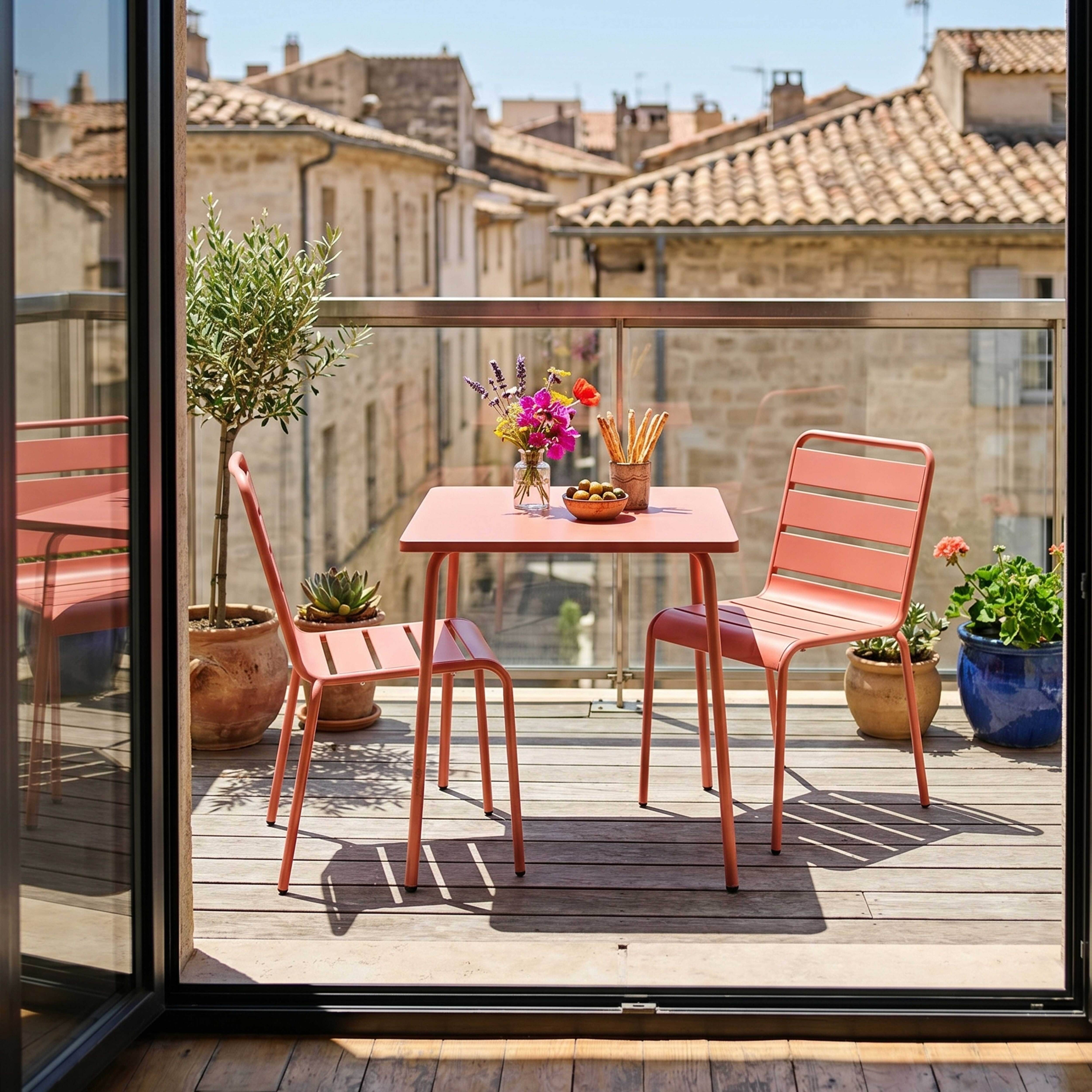 Oviala - Ensemble table de jardin carrée et 2 chaises acier argile Palavas - Oviala - Imagen 2