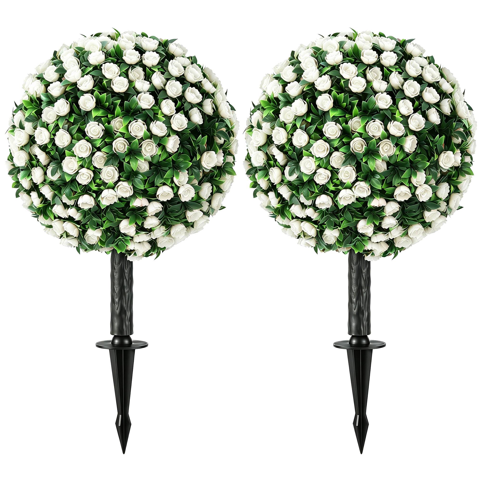 Boules de roses artificielles, résistantes aux UV pour une utilisation extérieure, lot de 2 rosiers, 55 cm, blanches - Image 1