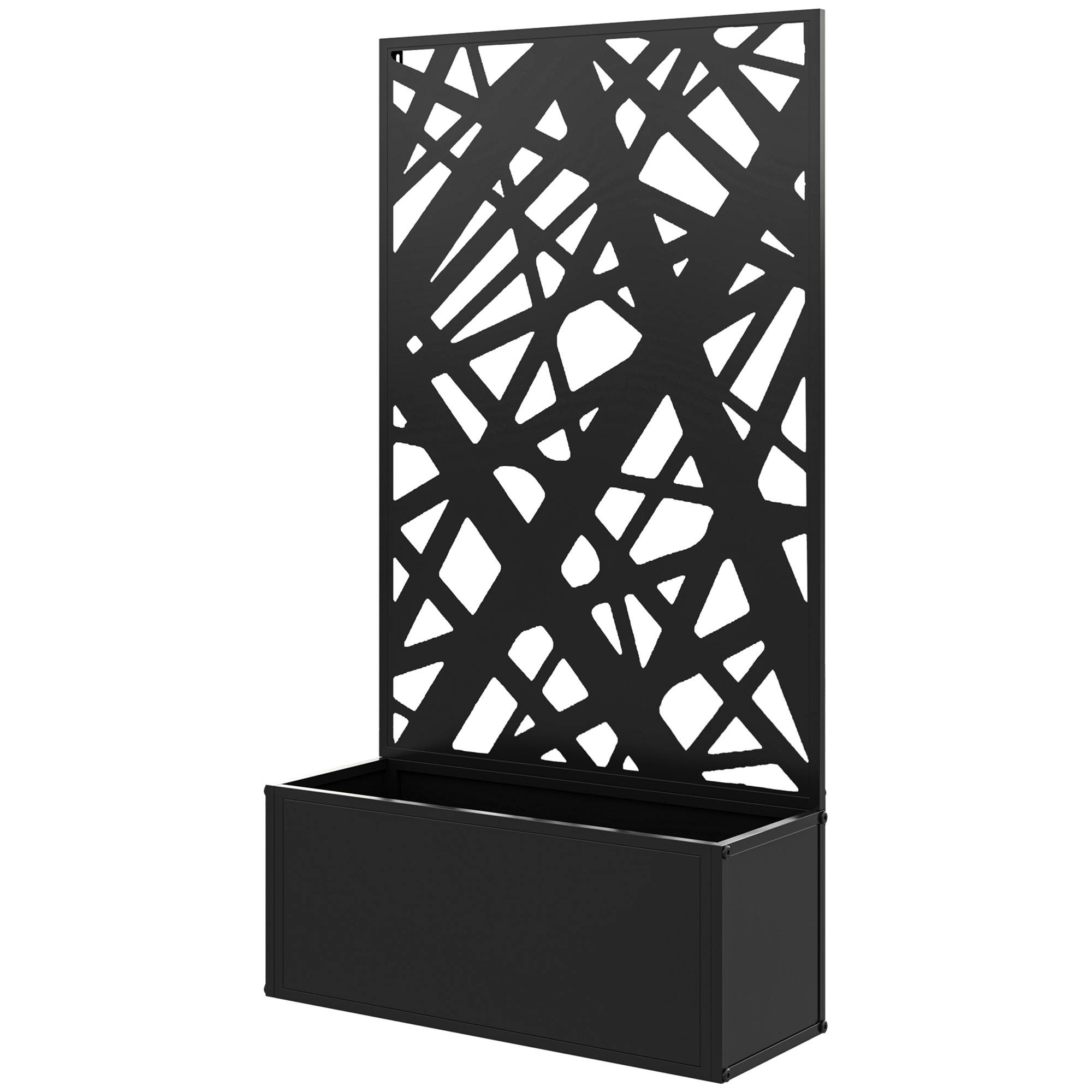 Outsunny - Jardinière avec treillis brise-vue paravent bac à fleurs rectangulaire balcon patio mural/pieds 61x23x113cm motifs lignes métal noir - Outsunny - Image 1
