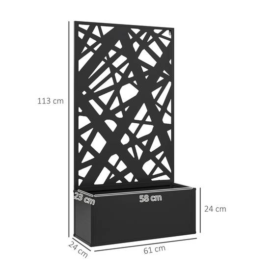 Outsunny - Jardinière avec treillis brise-vue paravent bac à fleurs rectangulaire balcon patio mural/pieds 61x23x113cm motifs lignes métal noir - Outsunny - Image 3