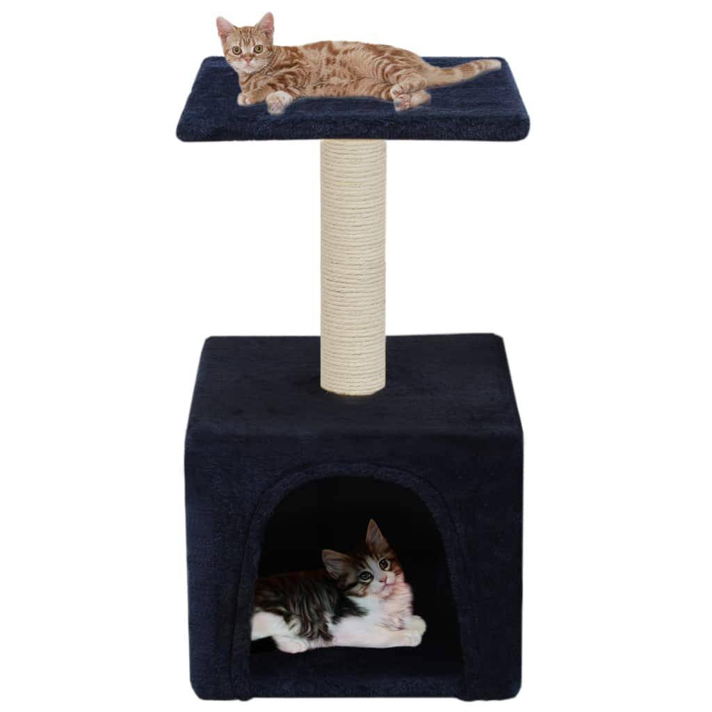 Helloshop26 - Arbre à chat griffoir grattoir niche jouet animaux peluché en sisal 55 cm bleu foncé - Imagen 1