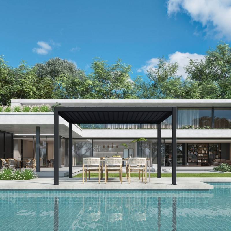 Pergola bioclimatique motorisée 12m² aluminium anthracite X-Metal avec drainage - Image 5