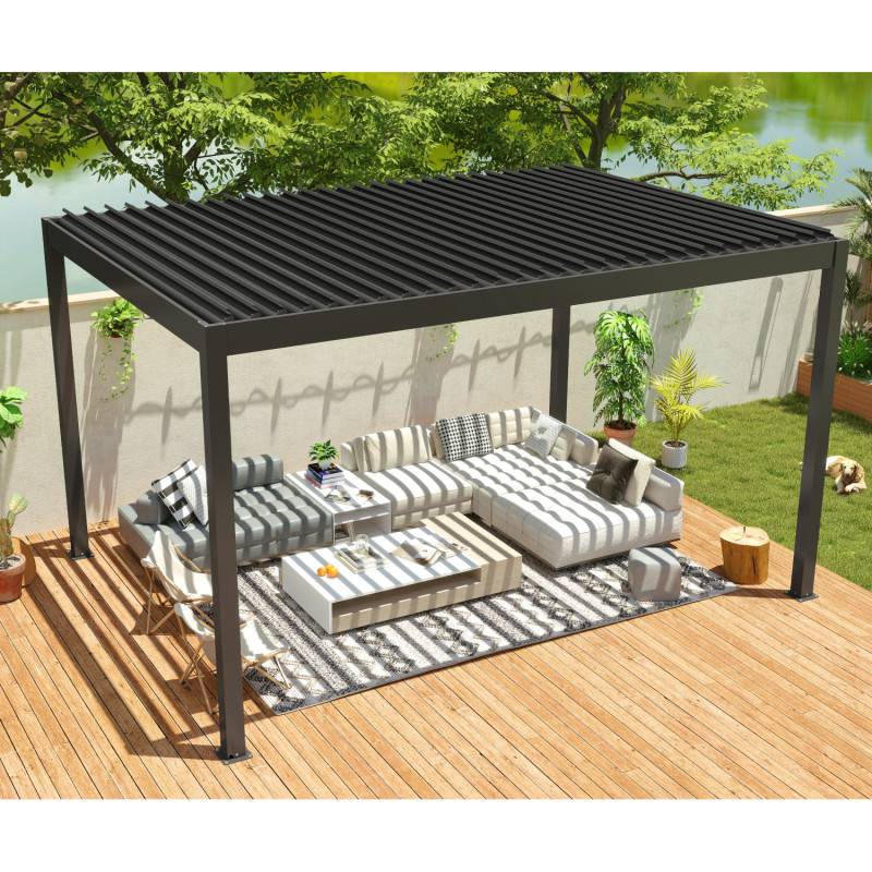 Pergola bioclimatique motorisée 12m² aluminium anthracite X-Metal avec drainage - Image 2