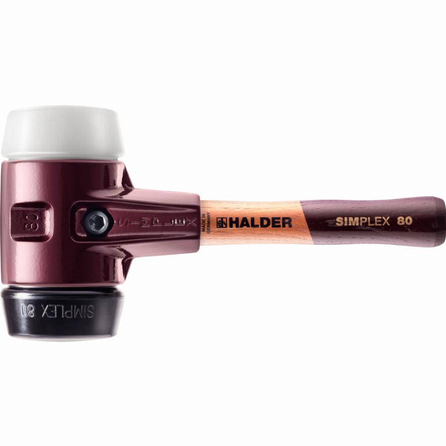 Maillet HALDER SIMPLEX Caoutchouc chargé / superplastique avec boîtier en fonte malléable et manche en bois - D=80 mm - Manche extra-court - 3027.082